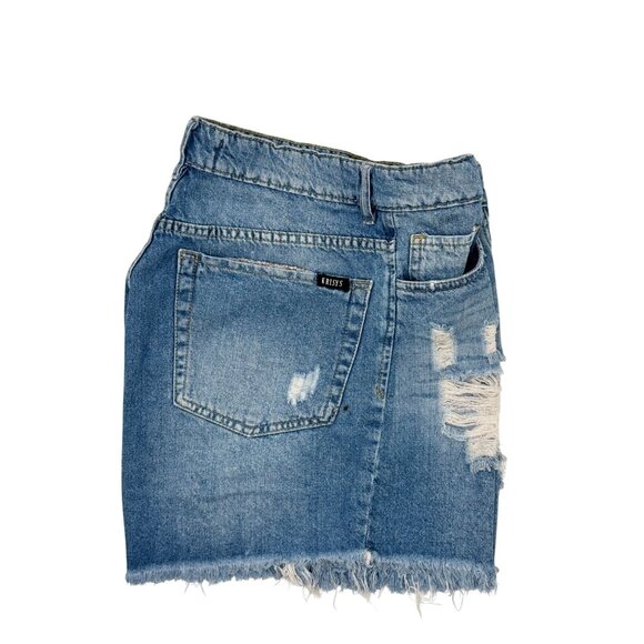 Krísy Bermuda Shorts Womens 36 Blue Distressed Denim High Rise Frayed Hem Resort - Picture 9 of 9